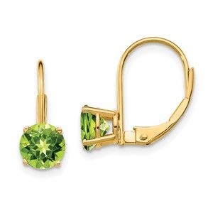 14k Yellow Gold 6mm Peridot August Birthstone Leverback Ladies Earrings